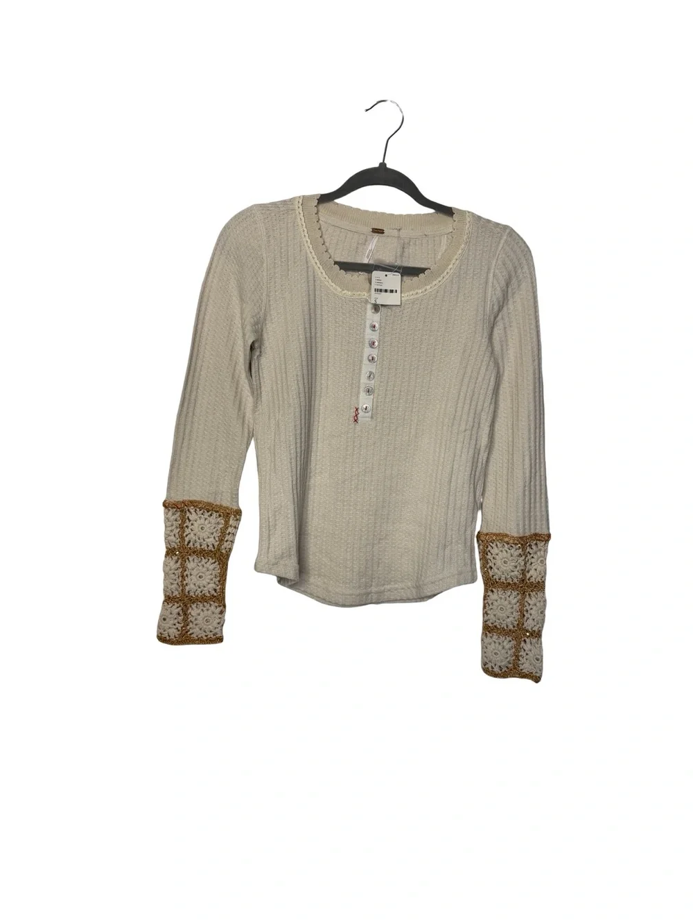 ✨🤍 NWT Free People Mistletoe‎ Waffle Thermal Crochet Cuff Top S 🤍✨